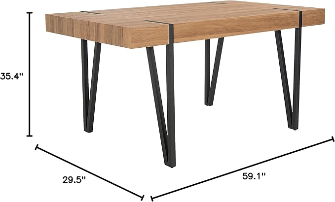 SAFAVIEH Home Collection Alyssa Mid-Century Rustic Industrial Brown Dining Room Table DTB7000D, 0, Natural/Black - LeafyLoom