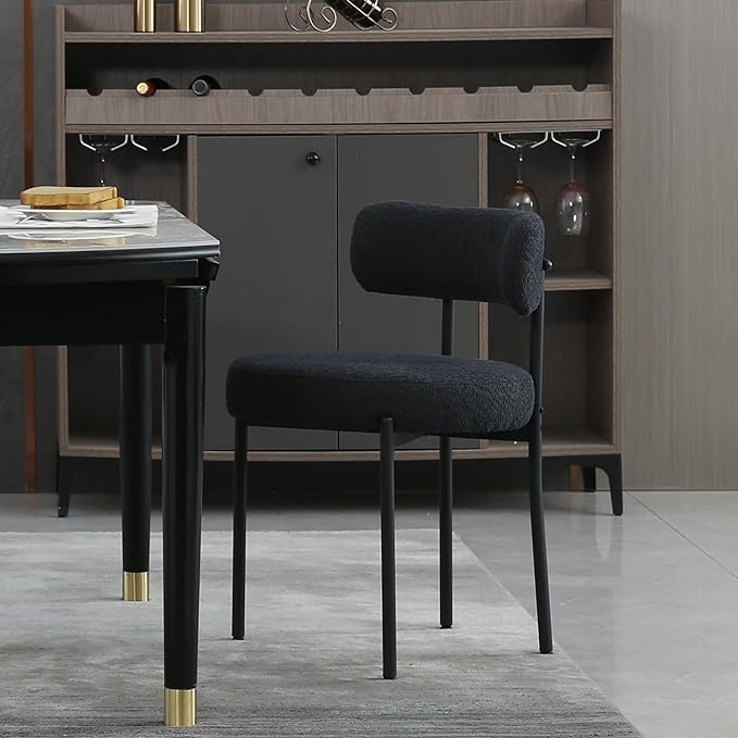 DYHOME Black Dining Chair One Chair for Kitchen Dining Room Dining Table,Upholstered Boucle Dining Chair with Black Metal Legs,Accent Dining Side Chair - LeafyLoom