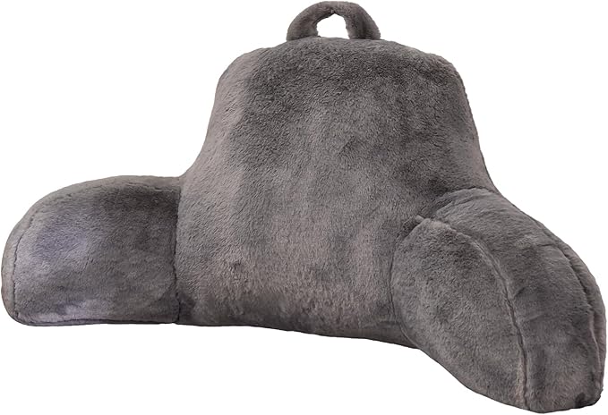 Aimuan Reading Pillow Bed Rest Pillow with Arms Rabbit Fur Cushion for Adults Teens Incline Rest Sitting up & Sleeping Snoring Pillow with Pregnancy Lumbar Back Support (Standard, Grey) - LeafyLoom