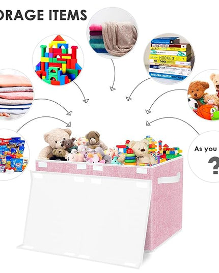 homyfort Large Toy Box Chest for Girls, Kids Toy Bin Storage Organizer with Lid for Babies,Toddlers,Nursery,Playroom (Pink) - LeafyLoom