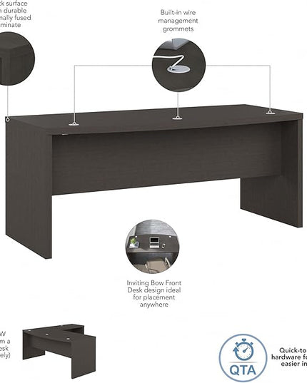 Bush Business Furniture Echo Bow Front Desk, 72W, Charcoal Maple - LeafyLoom