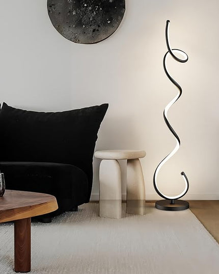 Modern Floor Lamps for Living Room, LED 53" Tall 30W Black Spiral Corner Floor Lamp with Remote, 3 Color Temperature, Stepless Dimmable, Bright Standing Lamp for Bedroom Home Office Deco - LeafyLoom