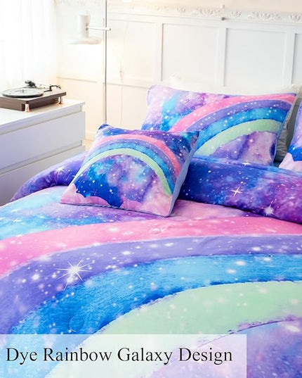 Tie Dye Comforter Girls Twin Comforter Set, 6 Pieces Colorful Rainbow Bed in A Bag, Pastel Gradient Galaxy Bedding Sets with Sheets, Comforter and Pillowcases for Teens Kids - LeafyLoom