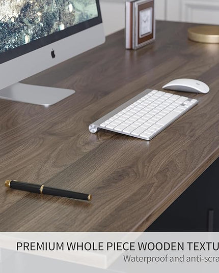 FEZIBO 63" L Shaped Executive Standing Desk with File Cabinet, Electric Height Adjustable, Black Walnut - LeafyLoom