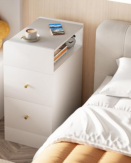 White Nightstand with Two Drawers,Chest of Drawers for Bedroom with Side Opening Storage Rack,3 Tiers Modern Night Table for Bedroom Storage Furniture (Round Corner) - LeafyLoom