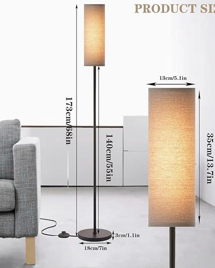 LED Floor Lamp Simple Design, Modern Floor Lamp with Shade, Tall Lamps for Living Room Bedroom Office Dining Room Kitchen, Black Pole Lamp with Foot Switch (with Bulb)(Gray Shade) - LeafyLoom