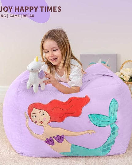 Aubliss Unicorn Stuffed Animal Storage Bean Bag Chair for Kids, Velvet Extra Soft Beanbag Chairs Cover, X-Large Stuffable Zipper Bean Bag for Organizing Plush Toys Girls Bedroom Decor, Purpl - LeafyLoom