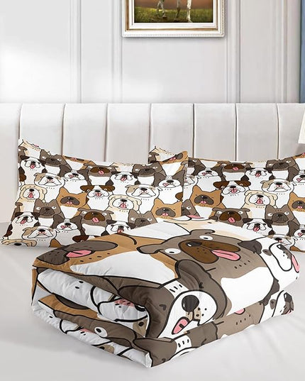 Kawaii Dog Comforter Queen Size,Dogs Comforter Set for Kids Teens Girls Boys,3Pcs Bedding Set Printed Comforter with 2 Pillowcases,Down Alternative,Soft and Lightweight，Queen Size - LeafyLoom