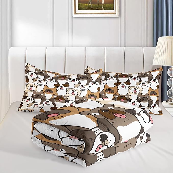 Kawaii Dog Comforter King Size,Dogs Comforter Set for Kids Teens Girls Boys,3Pcs Bedding Set Printed Comforter with 2 Pillowcases,Down Alternative,Soft and Lightweight，King Size - LeafyLoom