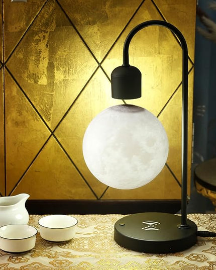 Floating Moon Lamp with Wireless Phone Charger & LED Levitating Ball in The Air Freely Unique Magnetic Cloud Desk Lamp with Cool Night Light, Home Office Decor & Gift for Friends Families - LeafyLoom