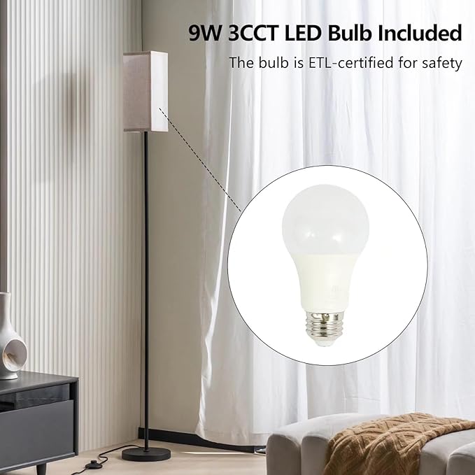 Floor Lamp, Corner Standing Lamp with Linen Lampshade, 3 Color Temperatures, Pole Lamp for Living Room Bedroom Office, Office Lamps for Work, 9W LED Bulb Included - LeafyLoom