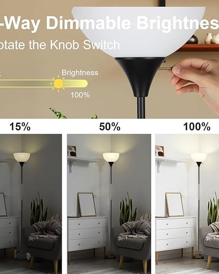 Floor Lamp, Dimmable Standing Lamp, 3 Levels Brightness Led Floor Lamp Rotary Switch Floor Lamps Modern Industrial Lamp with Shade, Tall Lamps for Living Room Bedroom Office Dining Room (Black) - LeafyLoom