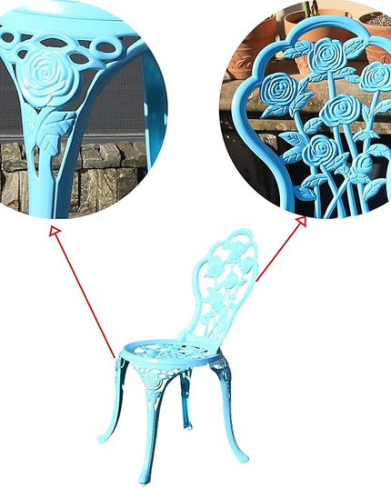 KAI LI Outdoor Furniture Bistro Set with Rose Pattern 1 Table 2 Chairs for Garden Patio Porch (Rose-Light Blue) - LeafyLoom