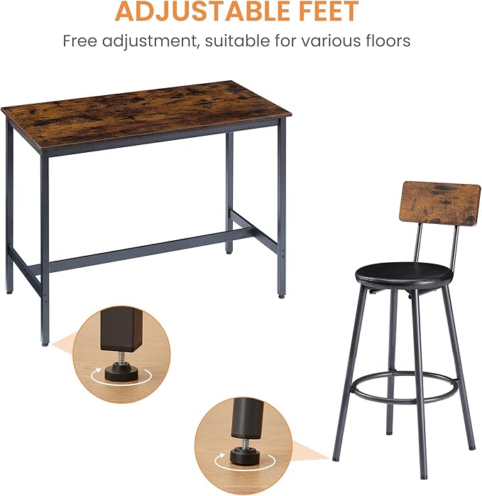 NicBex Dining Room Table Set for 4 Breakfast Nook Table Set Pub High Dining Table 5 Piece Set with 4 Pu Leather Bar Chairs for Kitchen Dining Room, Industrial Style, Rustic Brown - LeafyLoom