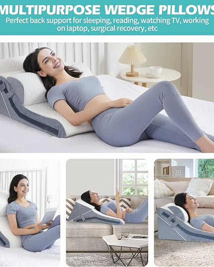 Wedge Pillow for Sleeping, Orthopedic Bed Wedge Pillow Set, 15-in-1 Adjustable Memory Foam Wedge Pillow Post Surgery, 9 &16 & 20 inches Height 3-in-1 Incline Pillows Wedges for Back Pain/Acid Reflux - LeafyLoom