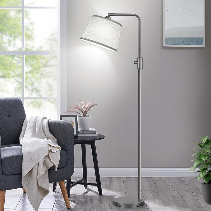 【Upgraded】 Dimmable Floor Lamp, 1000 Lumens LED Edison Bulb Included, Arc Floor Lamps for Living Room Modern Standing Lamp with Linen Shade, Tall Lamps for Living Room Bedroom Office Dining Room-Grey - LeafyLoom