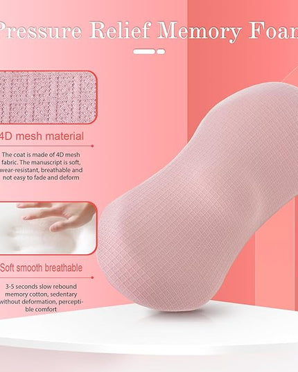 Lumbar Support Pillow - Memory Foam for Low Back Pain Relief, Ergonomic Streamline Car Seat, Office Chair, Recliner and Bed (pink) - LeafyLoom