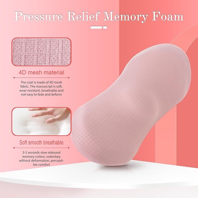 Lumbar Support Pillow - Memory Foam for Low Back Pain Relief, Ergonomic Streamline Car Seat, Office Chair, Recliner and Bed (pink) - LeafyLoom