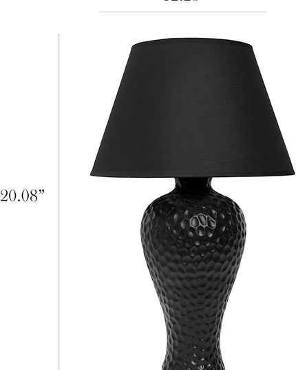 Simple Designs LT2004-BLK Textured Stucco Curvy Ceramic Table Desk Lamp with Matching Fabric Shade, Black 12.2 x 12.2 x 20.08 - LeafyLoom