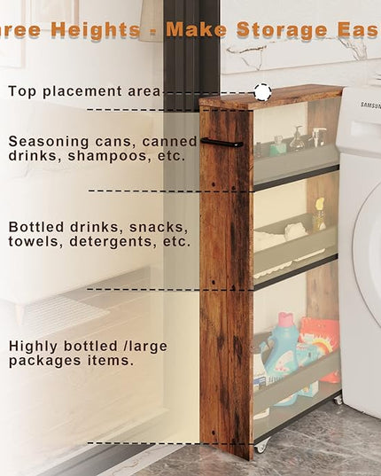 TEAMIX 4 Tier Slim Storage Cart with Handle, Slide Out Storage Rolling Utility Cart Mobile Shelving Unit Organizer Trolley for Small Spaces Kitchen Laundry Narrow Places - LeafyLoom