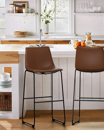 NicBex Retro Bar Stools Crazy-Horse Leather with Metal Legs Barstools, Lounge Kitchen Island Bar Stools, Set of 2, (Walnut Color) (A-GE17021-USSU014) - LeafyLoom