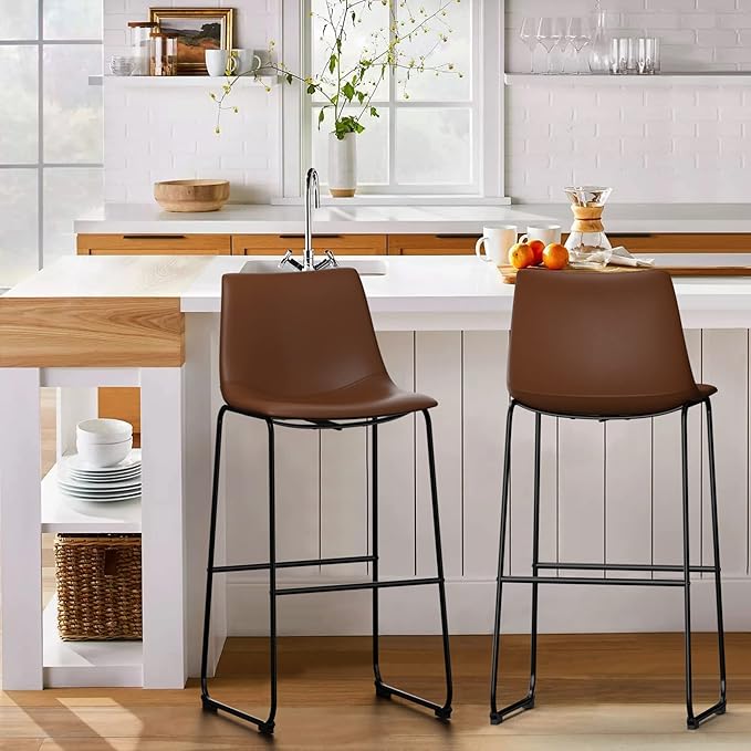 NicBex Retro Bar Stools Crazy-Horse Leather with Metal Legs Barstools, Lounge Kitchen Island Bar Stools, Set of 2, (Walnut Color) (A-GE17021-USSU014) - LeafyLoom