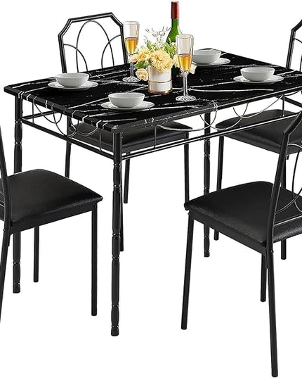 VECELO 5 Pieces Sets,43.3" Table&chairs for 4,Industrial Counter Height Tabletop with Bar Stools, Rectangle Breakfast Chairs, Living Room, Apartment, Dining table for 4, BLack - LeafyLoom