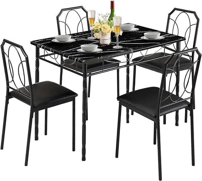 VECELO 5 Pieces Sets,43.3" Table&chairs for 4,Industrial Counter Height Tabletop with Bar Stools, Rectangle Breakfast Chairs, Living Room, Apartment, Dining table for 4, BLack - LeafyLoom