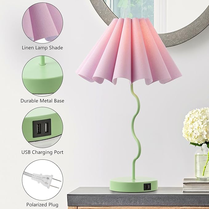 Table Lamps for Bedroom Modern Single Table Lamp for Night Stands Beside Lamps Living Room End Table Lamp (Green) - LeafyLoom