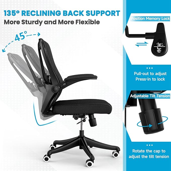 Ergonomic Office Chair - Comfy Desk Chairs with Wheels and Arms, 400LB Heavy Duty Mesh Computer Chairs with Comfortable Lumbar Back Support for Home Office, Bedroom, Study and College Dorm - LeafyLoom