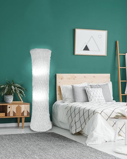 Floor Lamp for Living Room Bedrooms, Contemporary Floor Lamps with White Cloth Fabric Shade, Faux Feather Tassels Finish - LeafyLoom