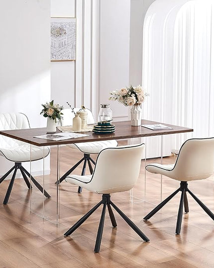 YOUNUOKE Upholstered Dining Chairs Set of 2 Comfortable Mid Century Modern Kitchen Chair with Sturdy Metal Legs Faux Leather Dinner Chairs for Kitchen Dining Room, White - LeafyLoom