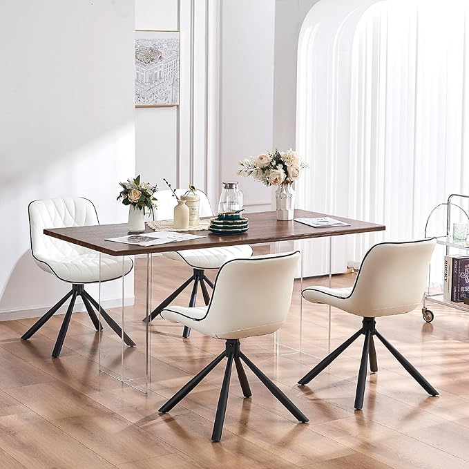 YOUNUOKE Upholstered Dining Chairs Set of 2 Comfortable Mid Century Modern Kitchen Chair with Sturdy Metal Legs Faux Leather Dinner Chairs for Kitchen Dining Room, White - LeafyLoom