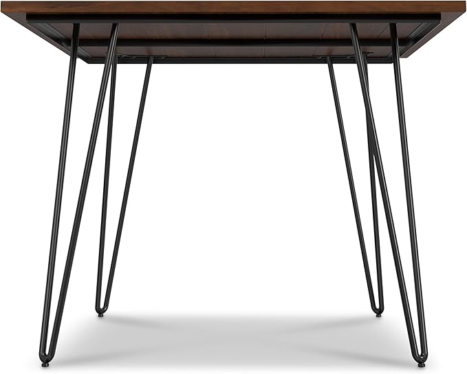 SIMPLIHOME Hunter Dining, Solid Wood Walnut Veneer Tabletop and Powder-Coated Iron Metal Legs in Black Industrial-Style Rectangular Kitchen Table for 4 to 6 People, 66 inches - LeafyLoom