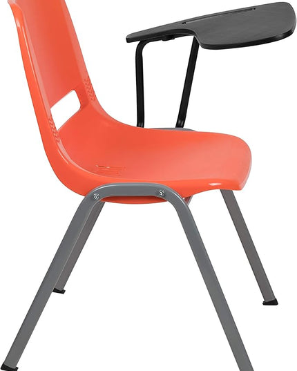 Flash Furniture HERCULES 5 Pack Orange Ergonomic Shell Chair with Left Handed Flip-Up Tablet Arm - LeafyLoom