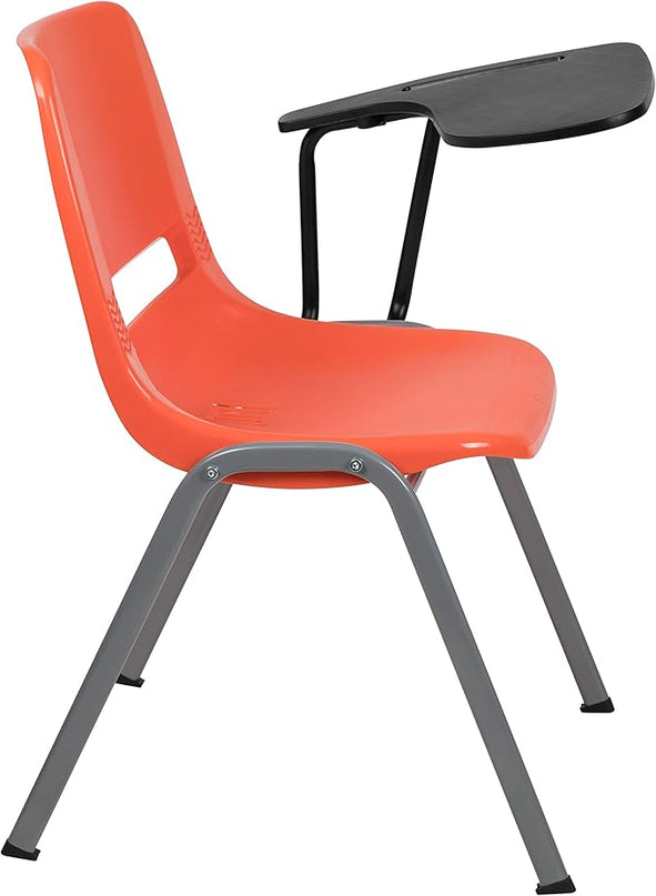 Flash Furniture HERCULES 5 Pack Orange Ergonomic Shell Chair with Left Handed Flip-Up Tablet Arm - LeafyLoom