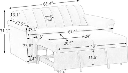 3 in 1 Multi-Functional Futon Loveseat Pull Out Sleeper Couch Bed, Corduroy Upholstery Convertible Lounge Sofa Daybed,Recliner Love Seat with Adjustable Backrest for Living Room,Office,RV - LeafyLoom