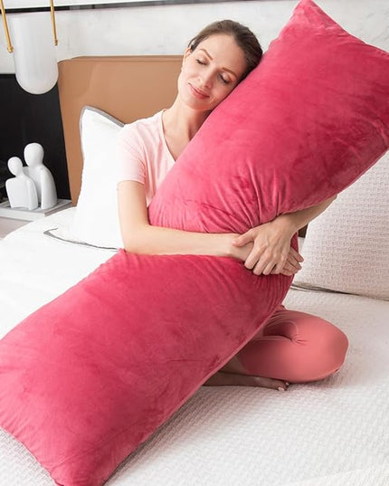 Body Pillows for Adults, Long Pillow for Bed, Firm Large Body Pillow with Velvet Cover for Side Sleeper, 20x54 Inches (Red) - LeafyLoom