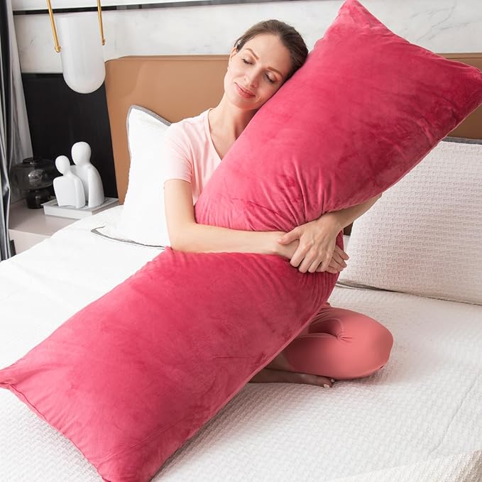 Body Pillows for Adults, Long Pillow for Bed, Firm Large Body Pillow with Velvet Cover for Side Sleeper, 20x54 Inches (Red) - LeafyLoom