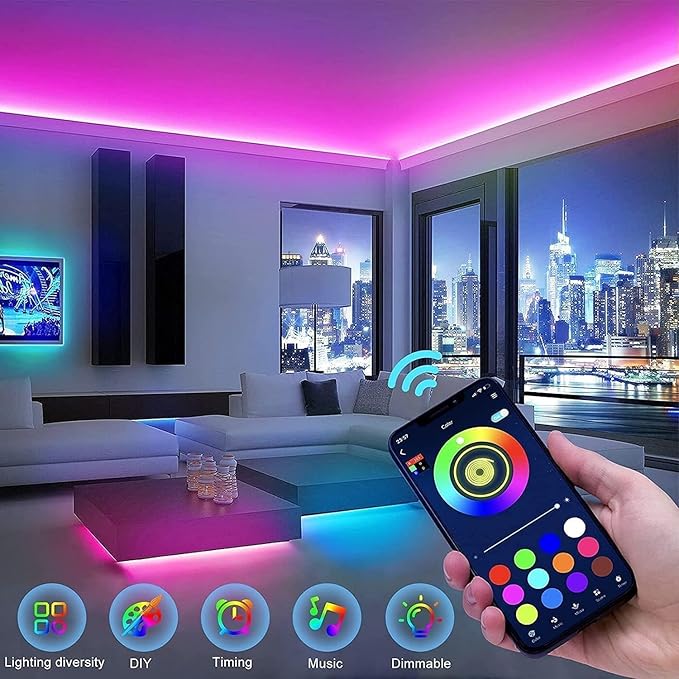 smareal Led Lights for Bedroom 100ft (2 Rolls of 50ft),Led Lights Color Changing Led Strip Lights with App Control, Led Light Strips for Room, Kitchen, Home Decoration SmarealLEDStripLights