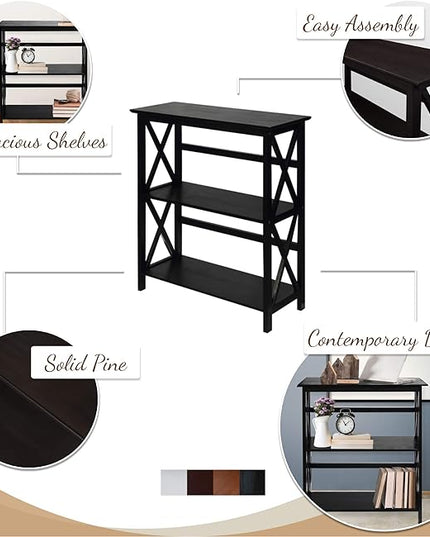 Casual Home Montego 3-Shelf Bookcase, Black (New) - LeafyLoom