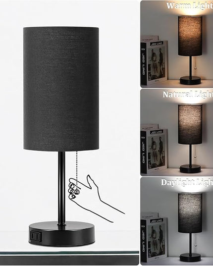 Dott Arts Table Lamp for Bedroom, 3-Color Bedside Lamps with Pull Chain, Bedroom Table Lamps for Nightstand,Small Lamp for Living Room, Bulb Included Black - LeafyLoom