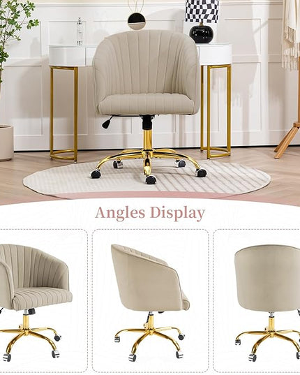 Home Office Desk Chair, Swivel Velvet Office Chair with Arms, Modern Computer Desk Chairs with Wheels, Comfy Wide Armchair for Living Room, Bedroom, Study, Vanity Room, Tan - LeafyLoom