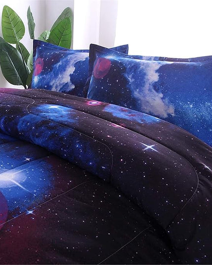 A Nice Night Galaxy Bedding Sets Outer Space Comforter 3D Printed Space Quilt Set King Size,for Children Boy Girl Teen Kids - includes 1 Comforter, 2 Pillow Cases - LeafyLoom