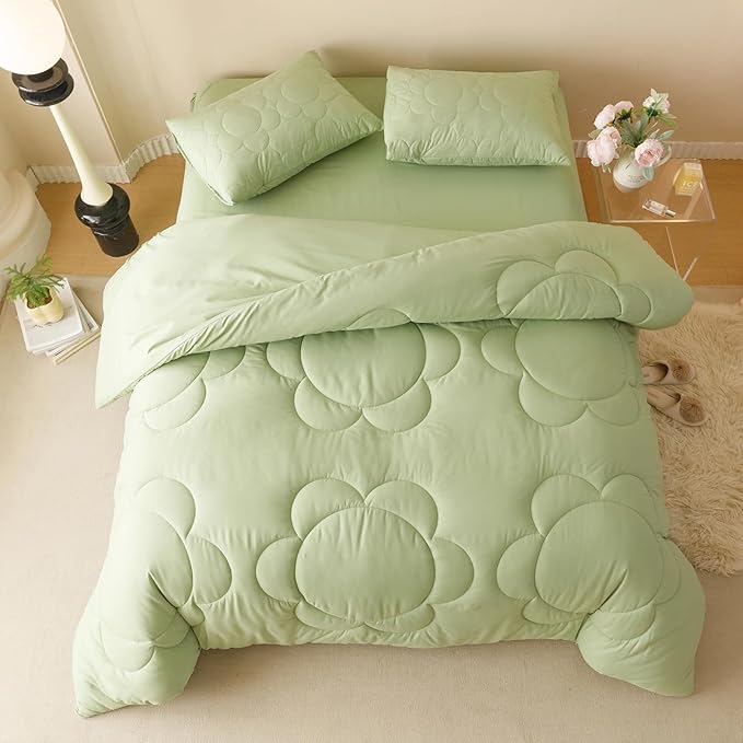 Sage Flower Comforter California King Green Sunflower Print Bed Cal King Comforter Set 3 PCs Green Floral Comforter Set for Women Girls Bedroom Decor All Season Hotel Quality Comforter - LeafyLoom