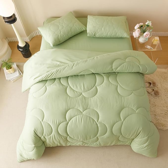 Sage Flower Comforter King Green Sunflower Print Bed King Comforter Set 3 Pieces Green Floral Comforter Set for Women Girls Bedroom Decor All Season Hotel Quality Comforter Set - LeafyLoom