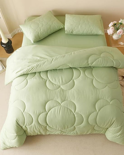 Sage Flower Comforter Twin Green Sunflower Print Bed Twin Comforter Set 3 Pieces Sage Floral Comforter Set for Boys Girls Teens Bedroom Decor All Season Hotel Quality Comforter Set - LeafyLoom