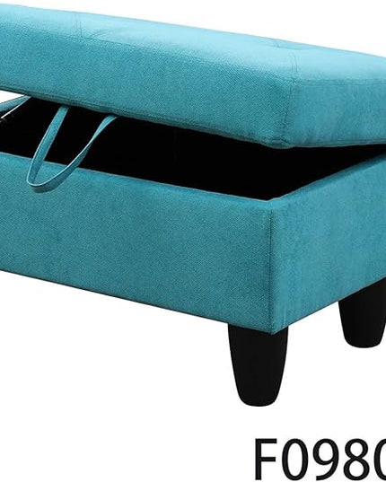 L-Shaped Sectional Couches with 66.5'' Chaise Lounge & Storage Ottoman Modular Room Sofas for Home Office Apartment, Large Living Furniture, 97'' Left Hand Facing, Green Linen - LeafyLoom