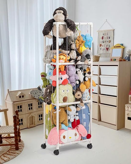Stuffed Animal Zoo Storage, Extra Large Stuffed Animal Holder with Dust Cloth and Universal Wheels, Toy Storage Organizer, Plush Storage Organizer Shelf for Birthday Gift, Nursery Play Room Bedroom - LeafyLoom