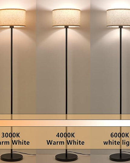Modern Living Room Bedroom Floor Lamp with LED Bulb, Modern Vertical Lamp Drum Lampshade, 63 Feet High with Footswitch Black Lamp Post, Minimalist Design Vertical Lamp for Home Office Reading - LeafyLoom